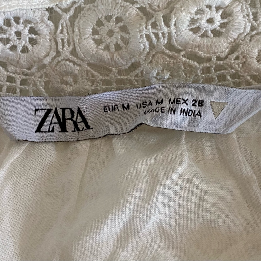 Zara Embroidered Eyelet Dress White Cottagecore Mini Ruffle Prairie Cotton Sz M - Picture 6 of 9